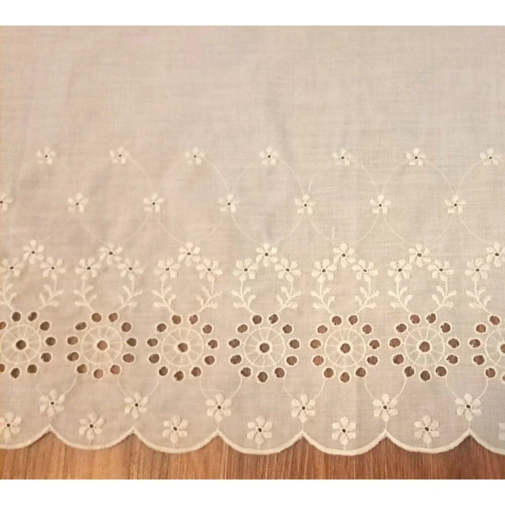 Vintage White Curtain Panel Eyelet Lace Trim Sears Perma-Prest Cottage 37x30